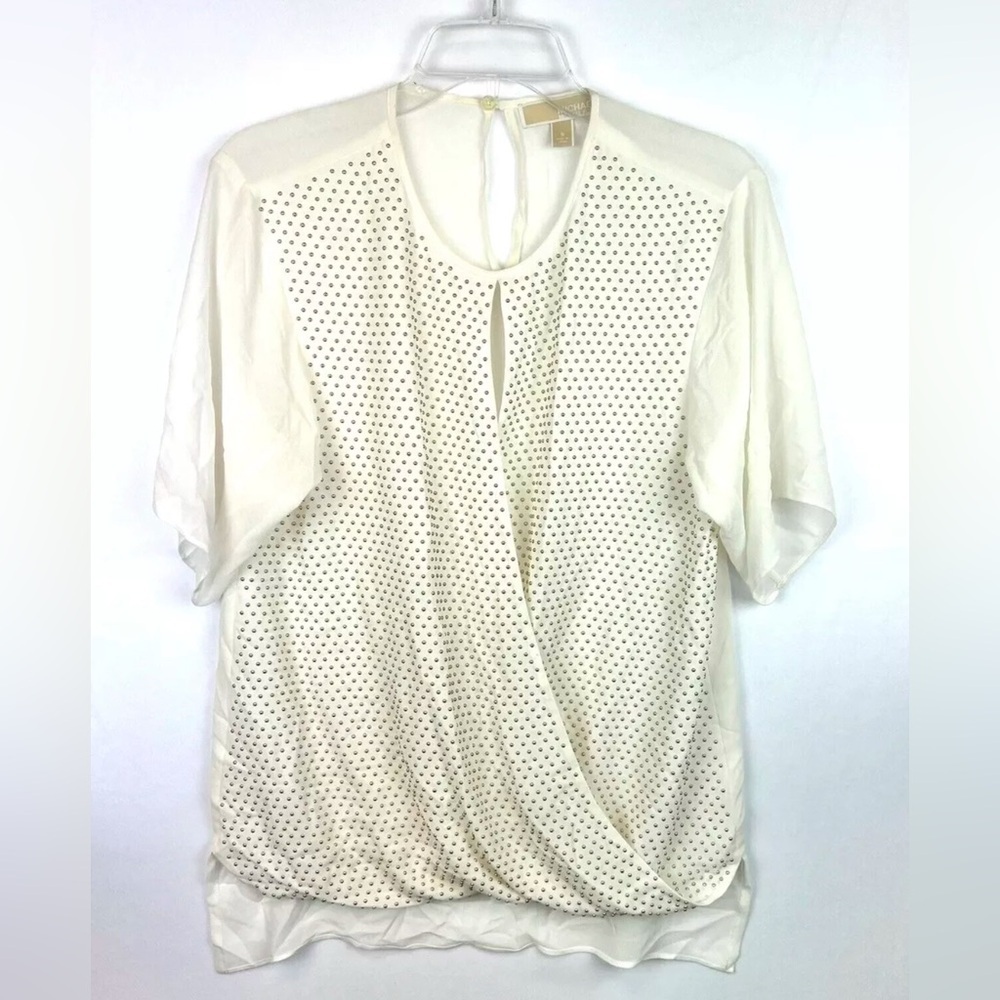 Michael Kors Women’s Ivory Studded Short Sleeve Blouse Size Small